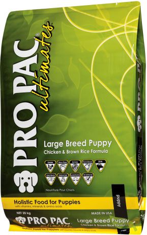 Корм сухой Pro Pac Ultimates "Суперпремиум. Large Breed Puppy" для щенков крупных пород, с курицей и коричневым рисом, 20 кг
