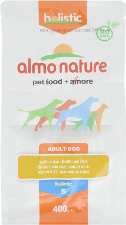 Корм сухой "Almo Nature", для взрослых собак малых пород, с цыпленком и рисом, 400 г