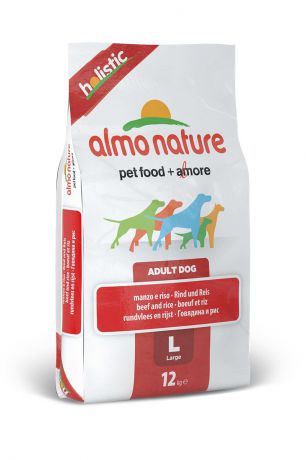Корм сухой Almo Nature "Holistic" для взрослых собак крупных пород, с говядиной и коричневым рисом, 12 кг