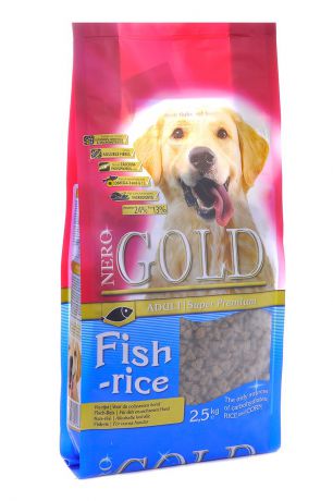 NERO GOLD super premium Для Взрослых собак: Рыбный коктейль, рис и овощи (Fish&Rice 24/13), 2,5 кг.