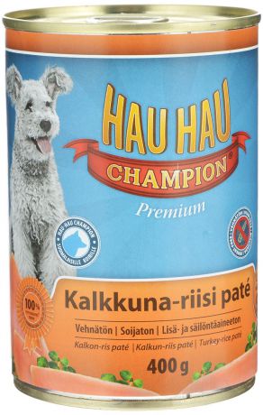 Консервы Hau-Hau "Champion" для собак, индейка с рисом, 400 г