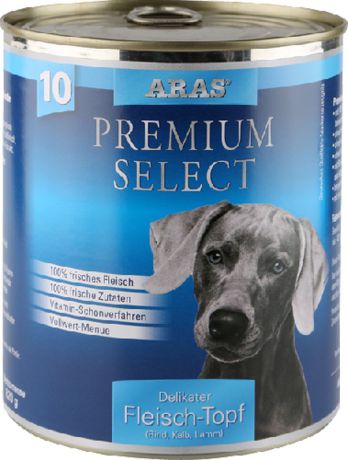 Консервы для собак Aras "Premium Select", с говядиной, телятиной и бараниной, 820 г