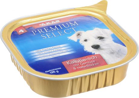 Консервы для собак Aras "Premium Select", с телятиной, овощами и овсяными хлопьями, 195 г
