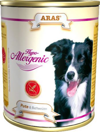 Консервы для собак Aras "Hypo-Allergenic", гипоаллергенные, с индейкой и гречкой, 820 г