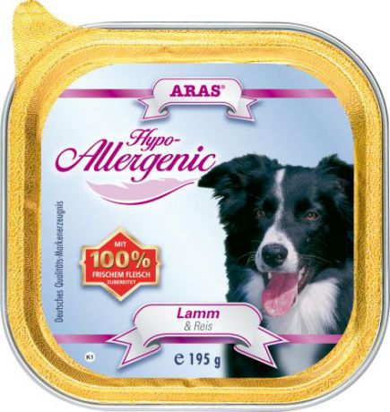 Консервы для собак Aras "Hypo-Allergenic", гипоаллергенные, с бараниной и рисом, 195 г