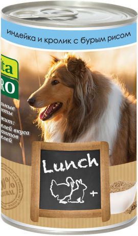 Консервы для собак Vita Pro "Lunch", с индейкой, кроликом и рисом, 400 г