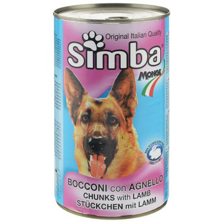 Консервы для собак Monge "Simba", кусочки с ягненком, 1230 г