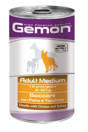 Консервы Gemon Dog Medium для собак средних пород кусочки курицы с индейкой 1250 г