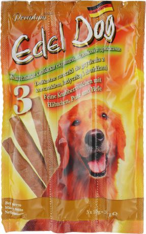 Колбаски жевательные "Edel Dog" для собак, с курицей, индейкой и дрожжами, 3 шт