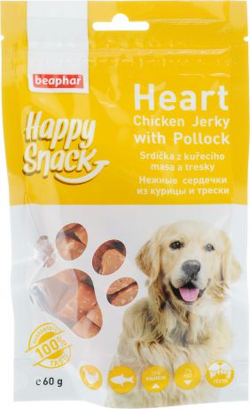 Лакомство для собак Beaphar "Happy Snack", нежные сердечки из курицы и трески, 60 г