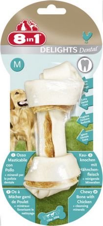 Лакомство 8 in 1 "Dental Delights M" для собак средних и крупных пород, косточка для чистки зубов, 70 г