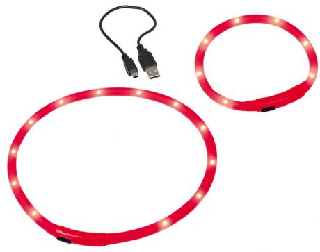 Шнур "Nobby", для собак, светодиодный, на аккумуляторах, цвет: красный, длина 70 см