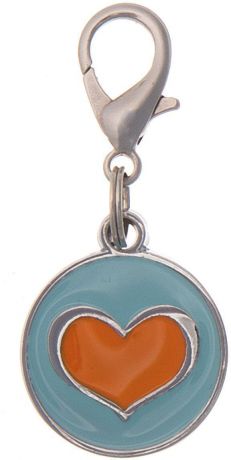 Адресник V.I.Pet "Сердечко", под гравировку, круглый, средний, цвет: бирюзово-оранжевый, диаметр 21 мм