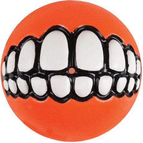 Игрушка для собак Rogz "Grinz. Зубы", с отверстием для лакомства, цвет: оранжевый, диаметр 6,4 см