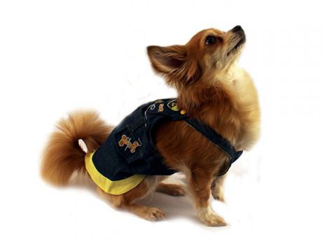 Сарафан для собак "Каскад", цвет: темно-синий, желтый. Размер L