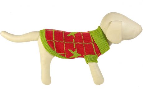 Свитер для собак Каскад "Звезда и клетка", унисекс, цвет: зеленый, красный. Размер S