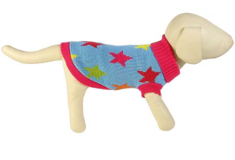 Свитер для собак Каскад "Звезды", унисекс, цвет: голубой, красный. Размер L