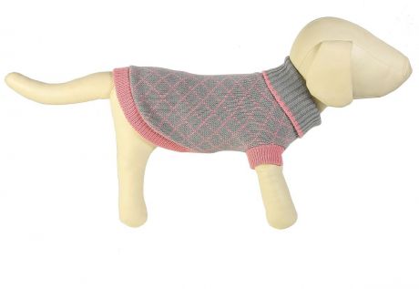 Свитер для собак Каскад "Клетка мелкая", унисекс, цвет: серый, розовый. Размер L