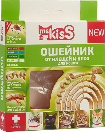 Ошейник для кошек "Ms. Kiss", репеллентный, цвет: красный, длина 38 см