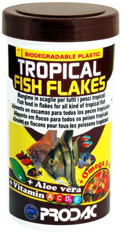 Корм сухой Prodac "Tropical Fish Flakes", для аквариумных пресноводных рыб, в виде хлопьев, 10 г