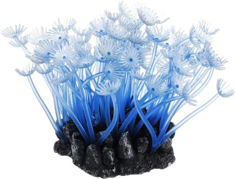 Коралл для аквариума Уют "Актиния Карибская колония голубая", силиконовый, высота 10 см