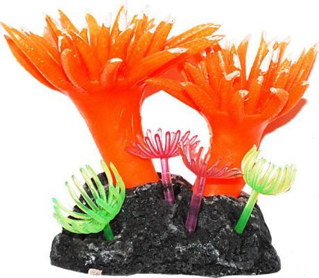 Коралл для аквариума Уют "Актинии малые оранжевые", силиконовый, высота 8 см