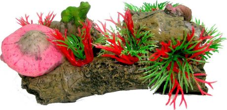 Растение для аквариума №1 "Водоросли и лягушка на коряге", высота 7 см