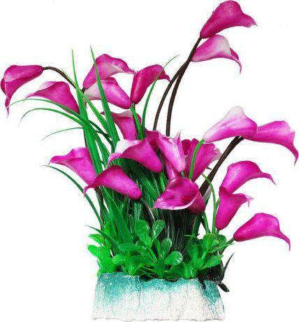 Растение для аквариума Уют "лиловые цветы", высота 24 см