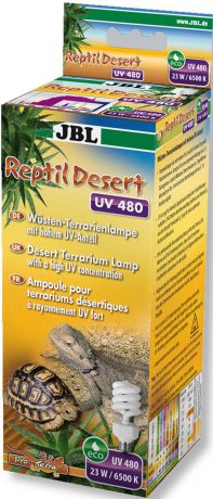 Энергосберегающая лампа JBL "ReptilDesert UV 480" с очень высоким уровнем ультрафиолета в областях UV-A и UV-B для пустынных террариумов, 23 Вт