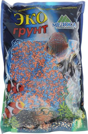 Грунт для аквариума "ЭКОгрунт", мраморная крошка, цвет: оранжевый, голубой, 2-5 мм, 3,5 кг