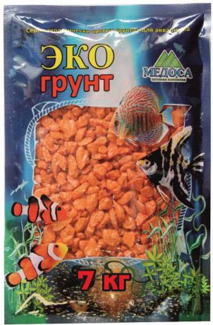 Грунт для аквариума "ЭКОгрунт", мраморная крошка, блестящая, цвет: оранжевый, 5-10 мм, 7 кг
