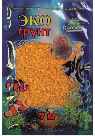 Грунт для аквариума "ЭКОгрунт", мраморная крошка, блестящая, цвет: желтый 2-5 мм, 7 кг