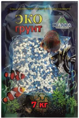 Грунт для аквариума "ЭКОгрунт", мраморная крошка, блестящая, цвет: бело-голубая, 2-5 мм, 7 кг