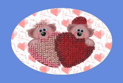 Набор для вышивания бисером "Вышивальная мозайка" Валентинка мишки, розовый, красный