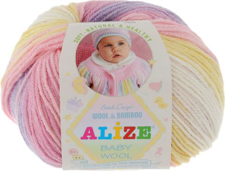 Пряжа для вязания Alize "Baby Wool Batik Design", цвет: белый, розовый, желтый (4006), 175 м, 50 г, 10 шт