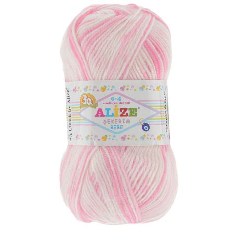 Пряжа для вязания Alize "Sekerim Bebe", цвет: белый, нежно-розовый (507), 350 м, 100 г, 5 шт