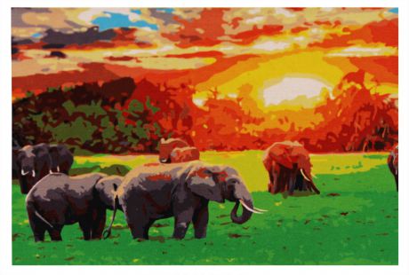Набор для раскрашивания по номерам Рыжий кот "Кенийские слоны", 30 х 40 см