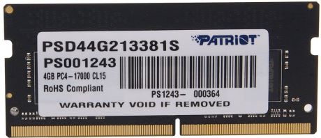 Модуль оперативной памяти Patriot SO-DIMM DDR4 4Gb 2133 МГц (PSD44G213381S)