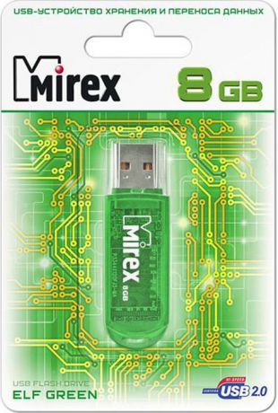 USB Флеш-накопитель Mirex Elf, 13600-FMUGRE08, 8GB, green