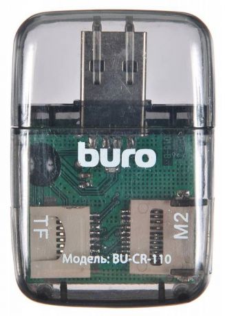 Устройство чтения карт памяти Buro, USB2.0, цвет: прозрачный.