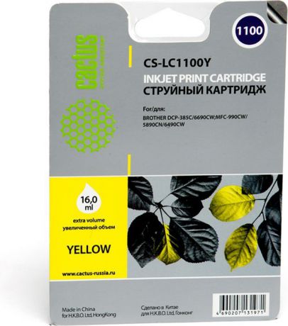 Cactus CS-LC1100Y, Yellow картридж струйный для Brother DCP-385c/6690cw/MFC-990/5890/5895/6490