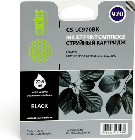 Cactus CS-LC970BK, Black картридж струйный для Brother DCP-135C/150C/MFC-235C/260C