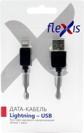 Кабель Flexis Simple USB - Lightning 8 pin, для iPod/iPhone/iPad, 1 м, черный