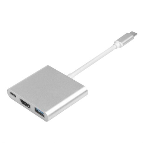 GCR GCR-AP24, Silver переходник USB Type-C - HDMI + USB 3.0 + Type C
