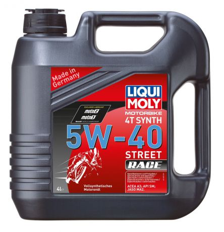 Масло моторное Liqui Moly "Motorbike 4T Synth Street Race", синтетическое, 5W-40, 4 л