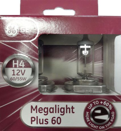 Лампа автомобильная General Electric "Megalight Plus 60", галогенная, цоколь P43t, 12V, 60/55W, 2 шт