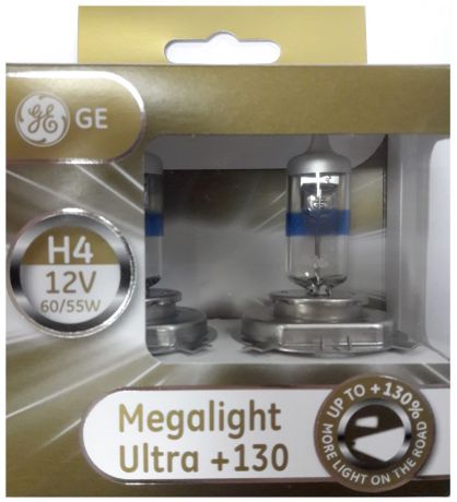 Лампа автомобильная General Electric "Megalight Ultra "130", цоколь P43t, 12V, 60/55W, 2 шт