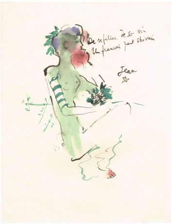 Вакханка. Литография. Жан Кокто. Vins, Fleurs et Flammes. Japon Imperial. Издатель Bernard Klein, Париж, 1953 год