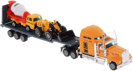 Junfa Toys Автовоз с бетономешалкой и автопогрузчиком цвет кабины оранжевый