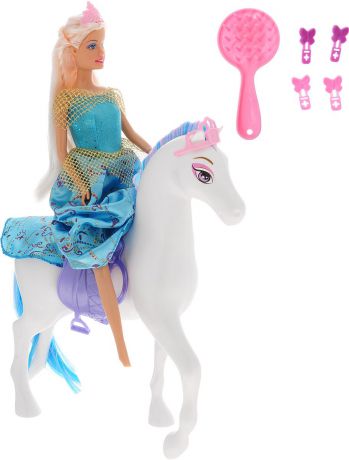 Defa Игровой набор с куклой Lucy and Her Horse цвет платья голубой